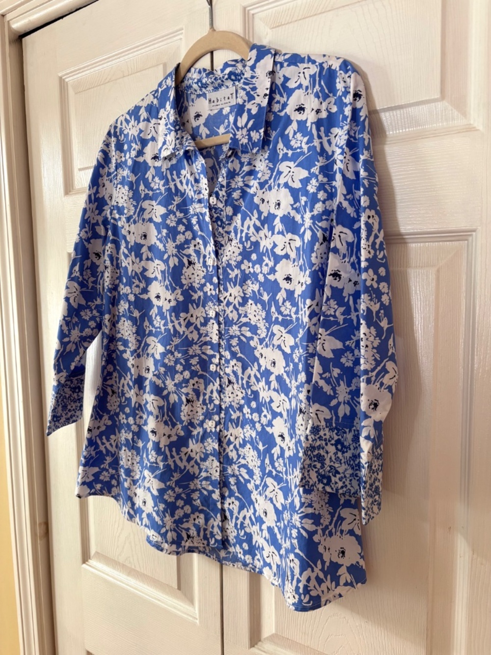 HABITAT Blue White Collared Button Down 3/4 Sleeve Shirt Size M - Picture 3 of 11